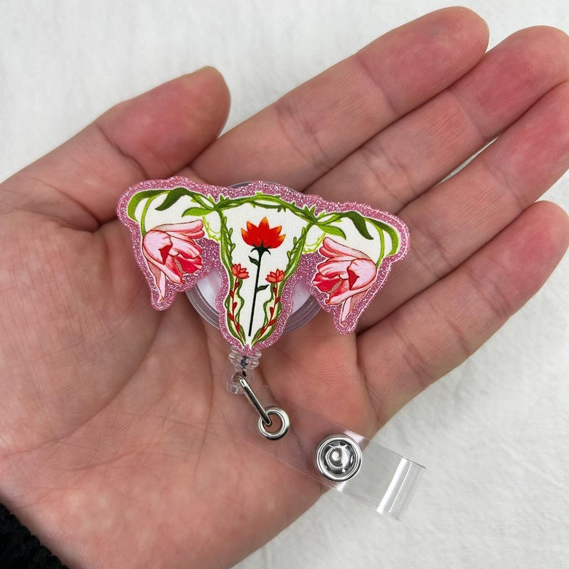 Bydevia Cute Floral Uterus Badge Reel Retractable for Labor and Delivery Nurse, Gynecology Badge Reel, L&D Badge Clip, Funny OB/GYN Ovaries Badge Holder with Alligator Clip & 24” Durable Nylon Cord - Image 3